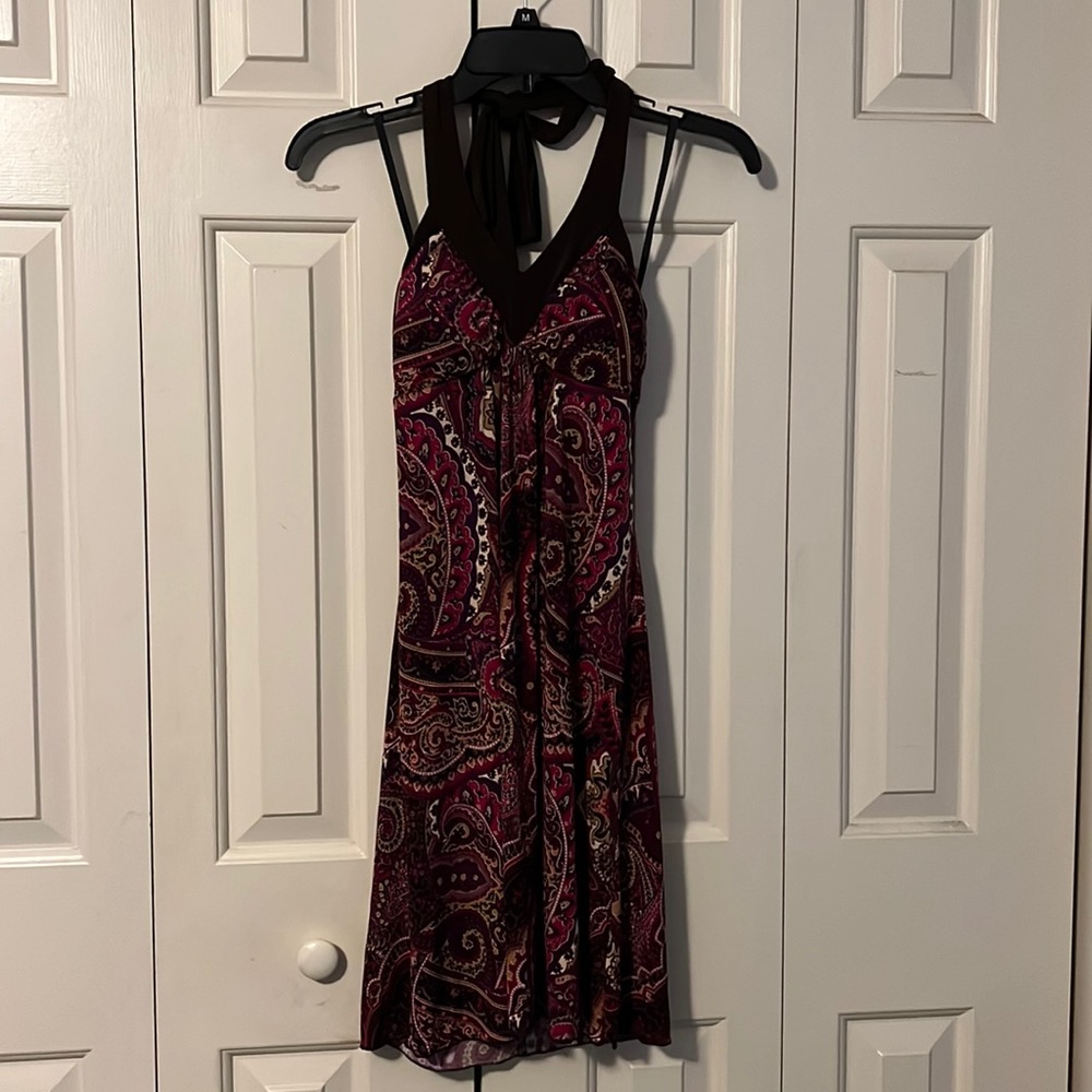 2000s Era Y2K Vintage Amy Byer Paisley Braless Halter Dress